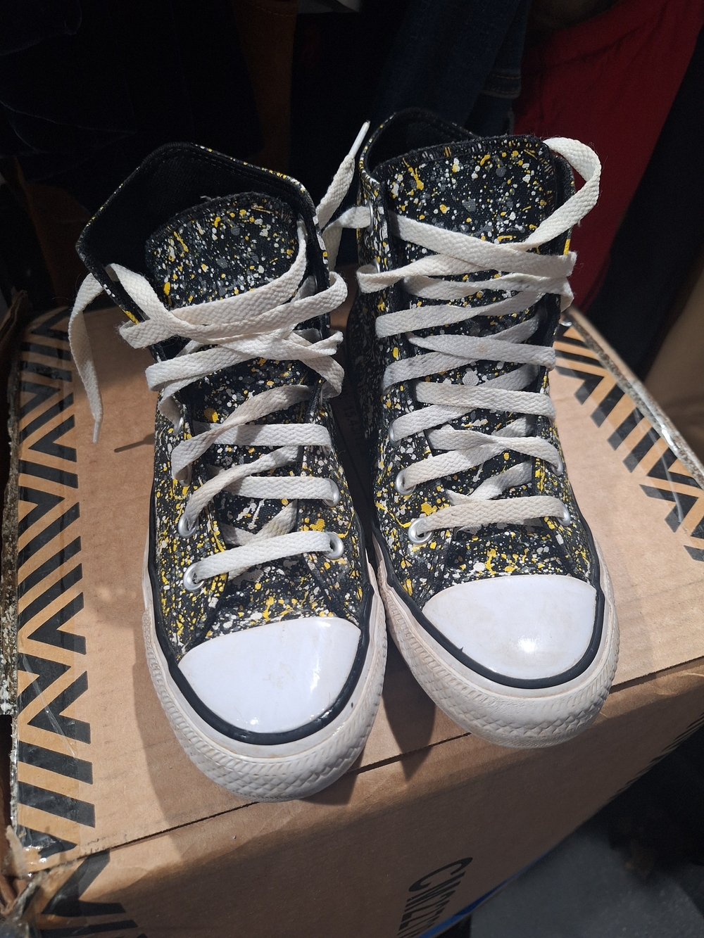 Converse Black High-Top Sneakers with Yellow and White Paint-Splatter